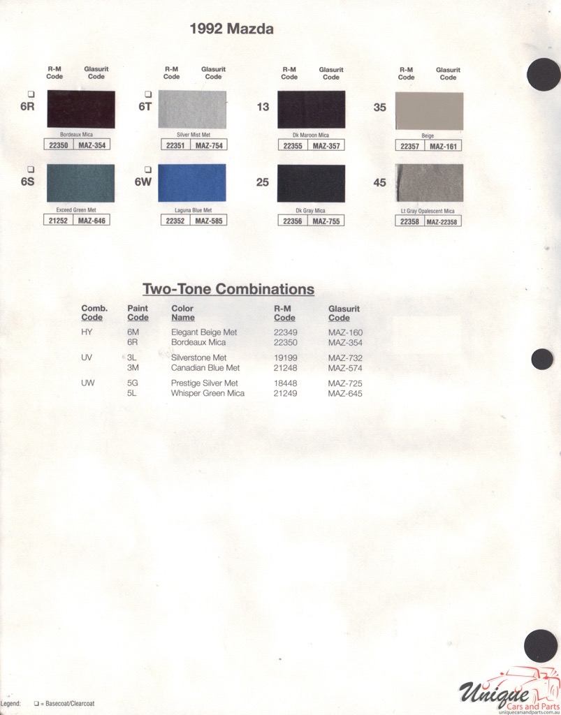 1992 Mazda Paint Charts RM 2